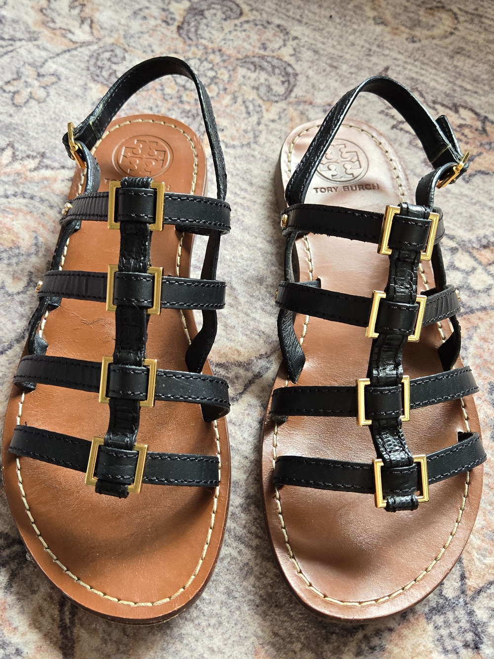 Tory Burch Black Strappy Leather Gladiator Sandals